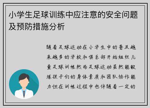小学生足球训练中应注意的安全问题及预防措施分析